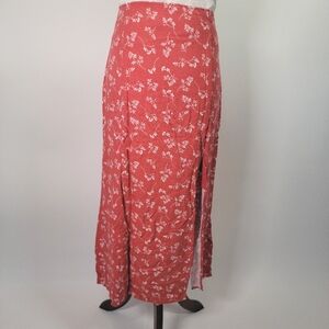 Abercrombie and Fitch High-Slit Midi Skirt Red Floral